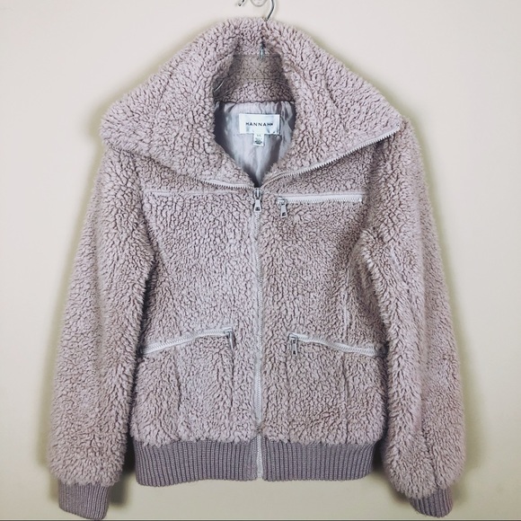 Hannah Jackets & Blazers - Cream Fuzzy Warm Faux Fur Sherpa Bomber Jacket.